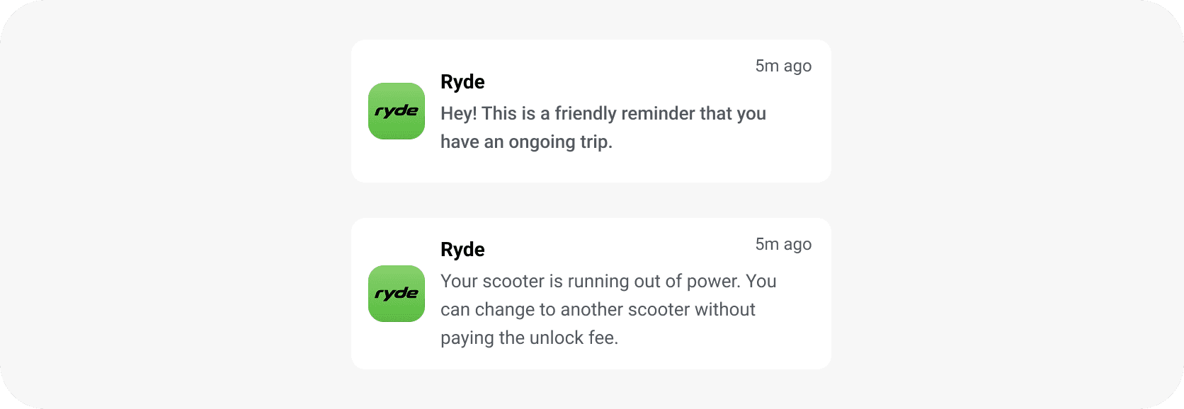 Ride update transactional push notification